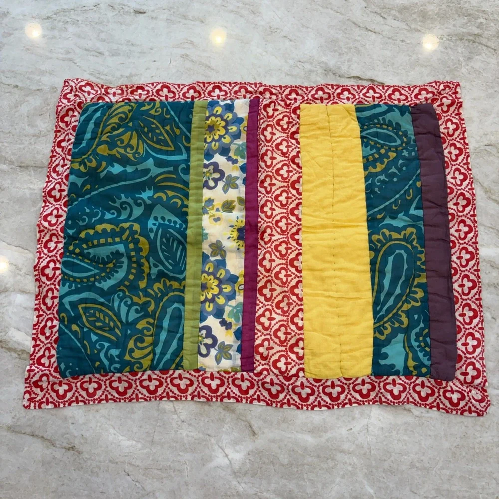 Anthropologie‎ Quilted Cotton Pillow Shams Pair 20x26 Patchwork Boho